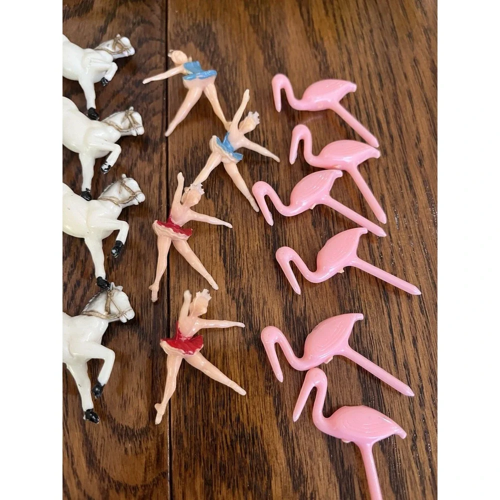 Vintage BIRTHDAY Plastic Candle Holders 1960's Animals Flowers Horse Ballerina